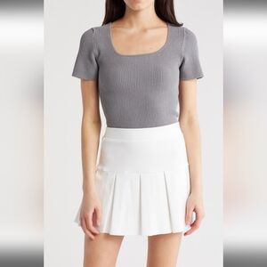 NSR Square Neck Short Sleeve Knit Sweater, Large, GRAY